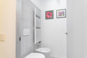 Shower, free toiletries, hair dryer, bidet