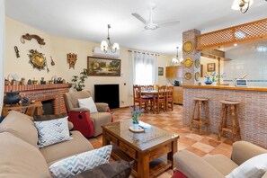 TV, fireplace