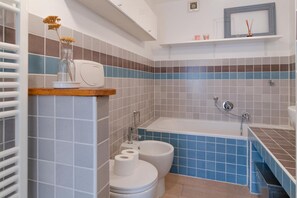 Shower, free toiletries, hair dryer, bidet