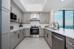 Fridge, microwave, oven, dishwasher