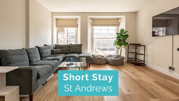 A modern living room with a sectional sofa, a coffee table, and a potted plant.