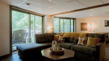 Smart-TV, Kamin, Tischtennisplatte, Bücher