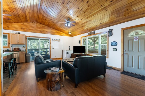 TV, fireplace, DVD player, foosball