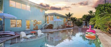 Piscine extérieure, piscine chauffée