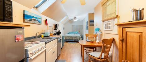 Fridge, microwave, dishwasher, coffee/tea maker