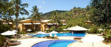 2 outdoor pools, open 8:00 AM to 8:00 PM, pool umbrellas, pool loungers