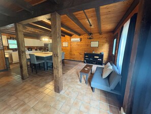 Smart TV, fireplace, video games, table football