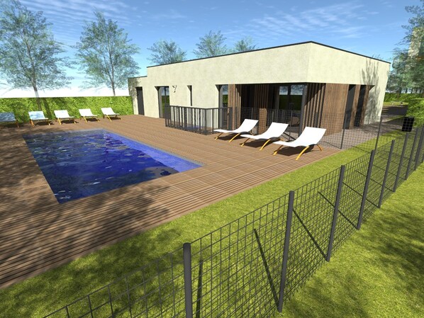 Seasonal outdoor pool, open 10:00 AM to 10:00 PM, sun loungers