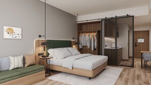 Studio, 1 King-Bett | Hochwertige Bettwaren, Minibar, Zimmersafe, individuell dekoriert