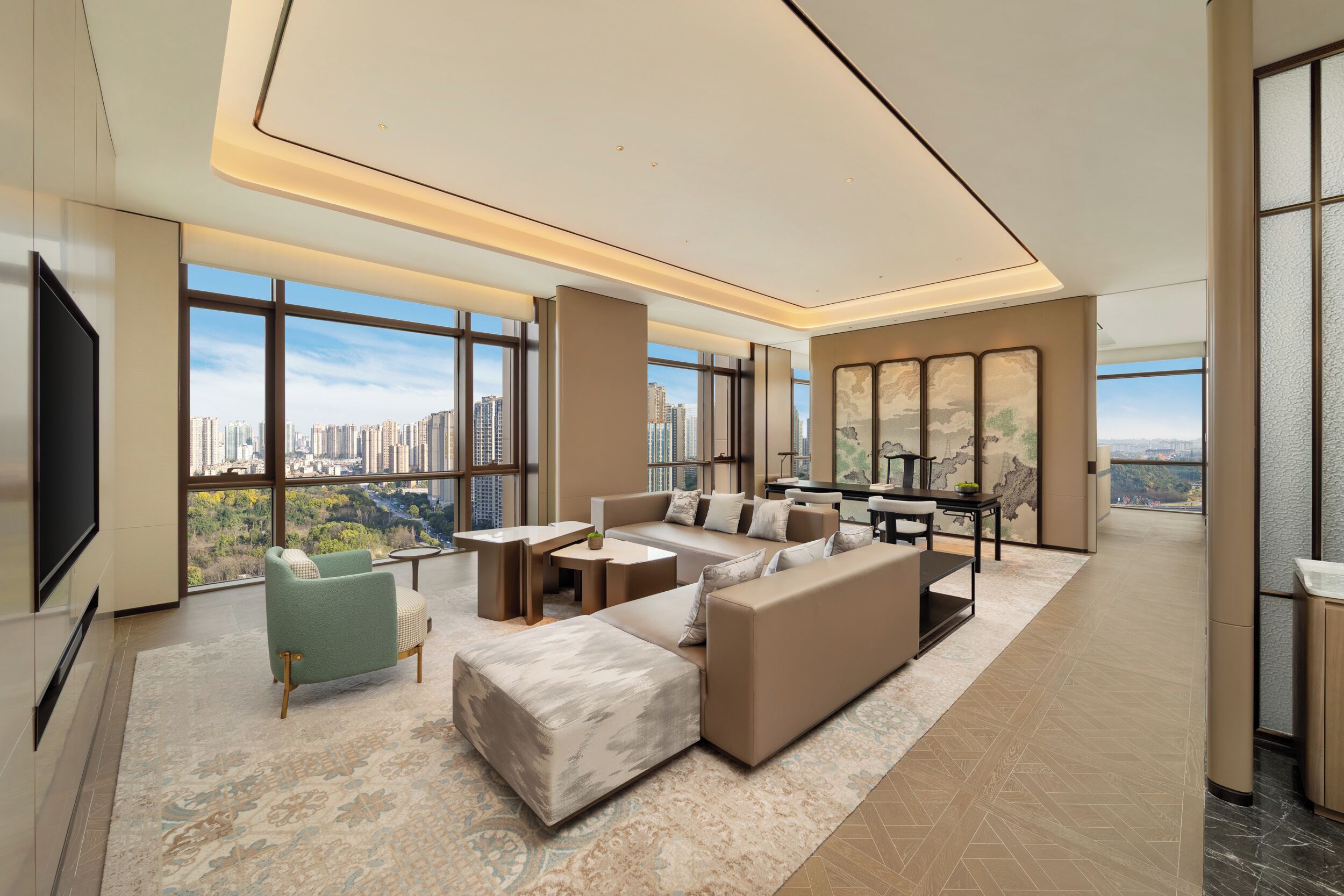 Premium Suite, 1 King Bed | Living area | 55-inch TV with cable channels