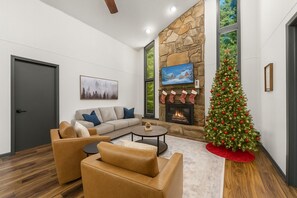Smart TV, fireplace, video games, foosball