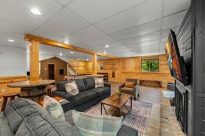 Smart TV, fireplace, video games, foosball