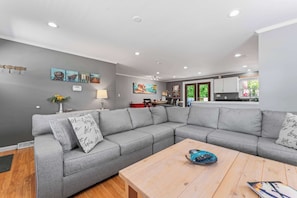 House, Multiple Beds, Patio (The Blue Bungalow) | Living area | 42-inch flat-screen TV with digital channels - The Blue Bungalow Stay for 8 (Mooresville)