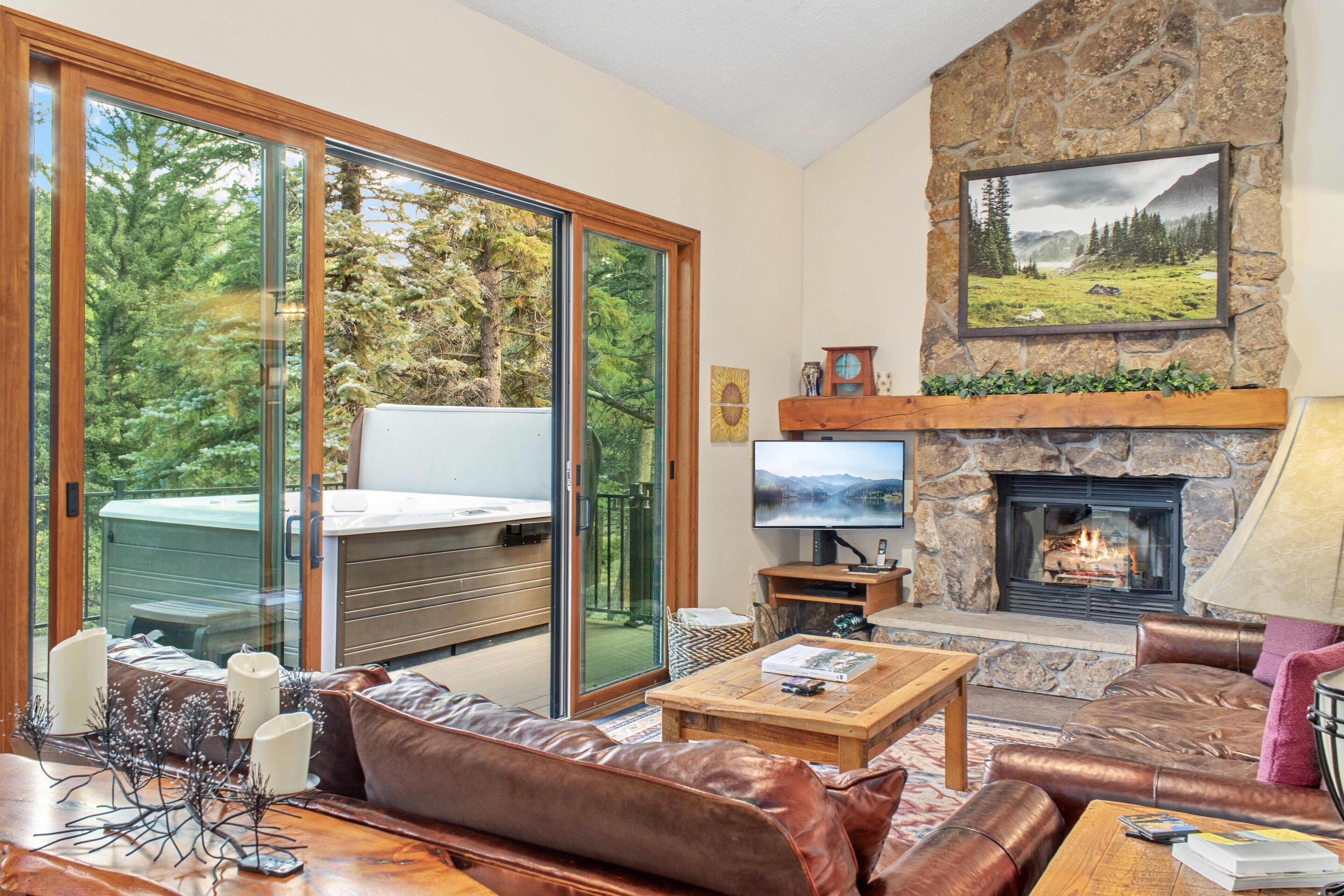 Televisie, een open haard en een dvd-speler