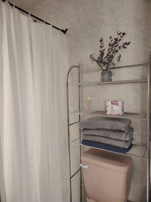 Dusche, Handtücher, Seife, Toilettenpapier