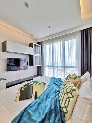 Departamento, 3 habitaciones, vista a la ciudad | Tabla de planchar con plancha, wifi gratis y ropa de cama 