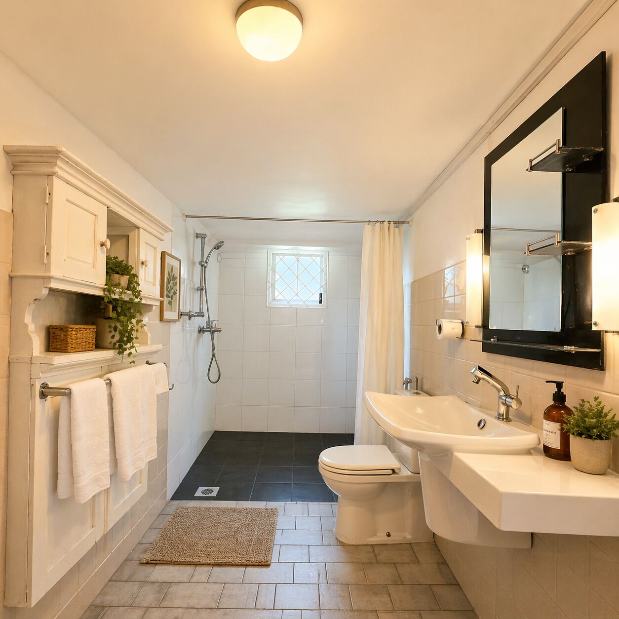 Hair dryer, bidet, towels, soap