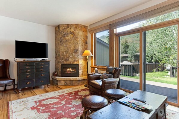 TV, fireplace