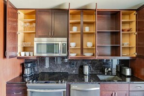 Fridge, microwave, oven, dishwasher