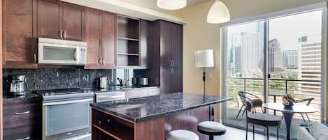 Fridge, microwave, oven, dishwasher