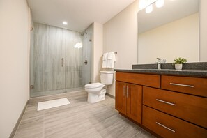 Shower, hair dryer, towels, soap - Bright & Cozy 2-Bedroom Apartment in Central Cleveland (Cleveland)