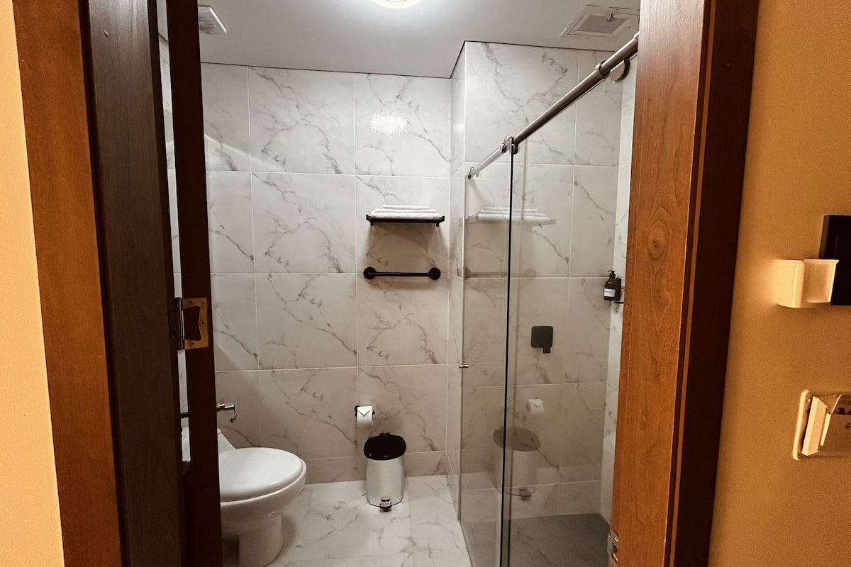 Towels, soap, shampoo, toilet paper