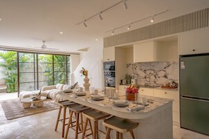 Luxury Villa, 2 Bedrooms, Patio, Ocean View | Private kitchen | Fridge, microwave, oven, stovetop