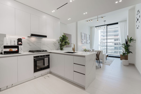 Deluxe Apartment, Balcony, City View | Private kitchen | Espresso maker, electric kettle