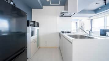 Fridge, microwave, stovetop, toaster