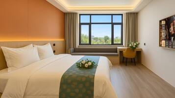 Habitación doble ejecutiva | Camas con efecto memoria, escritorio y espacio para trabajar con laptop