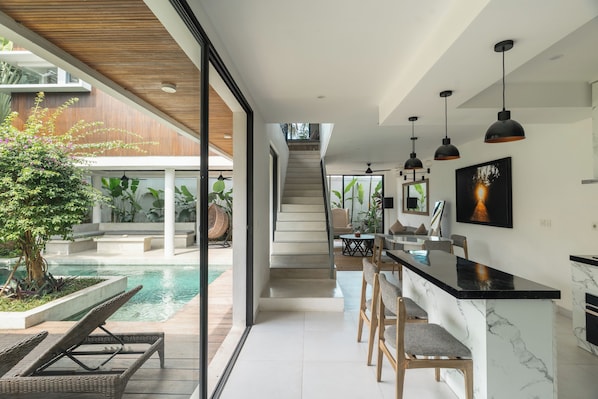 Deluxe Villa, 3 Bedrooms, Private Pool, Pool View | Private kitchen | Coffee/tea maker, toaster, freezer, dining tables