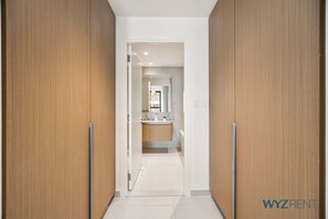 Standard Apartment, City View | Bathroom | Combined shower/tub, hair dryer, slippers, bidet - Beachside 2BR W Pool Gym Lagoon Access (Dubai)
