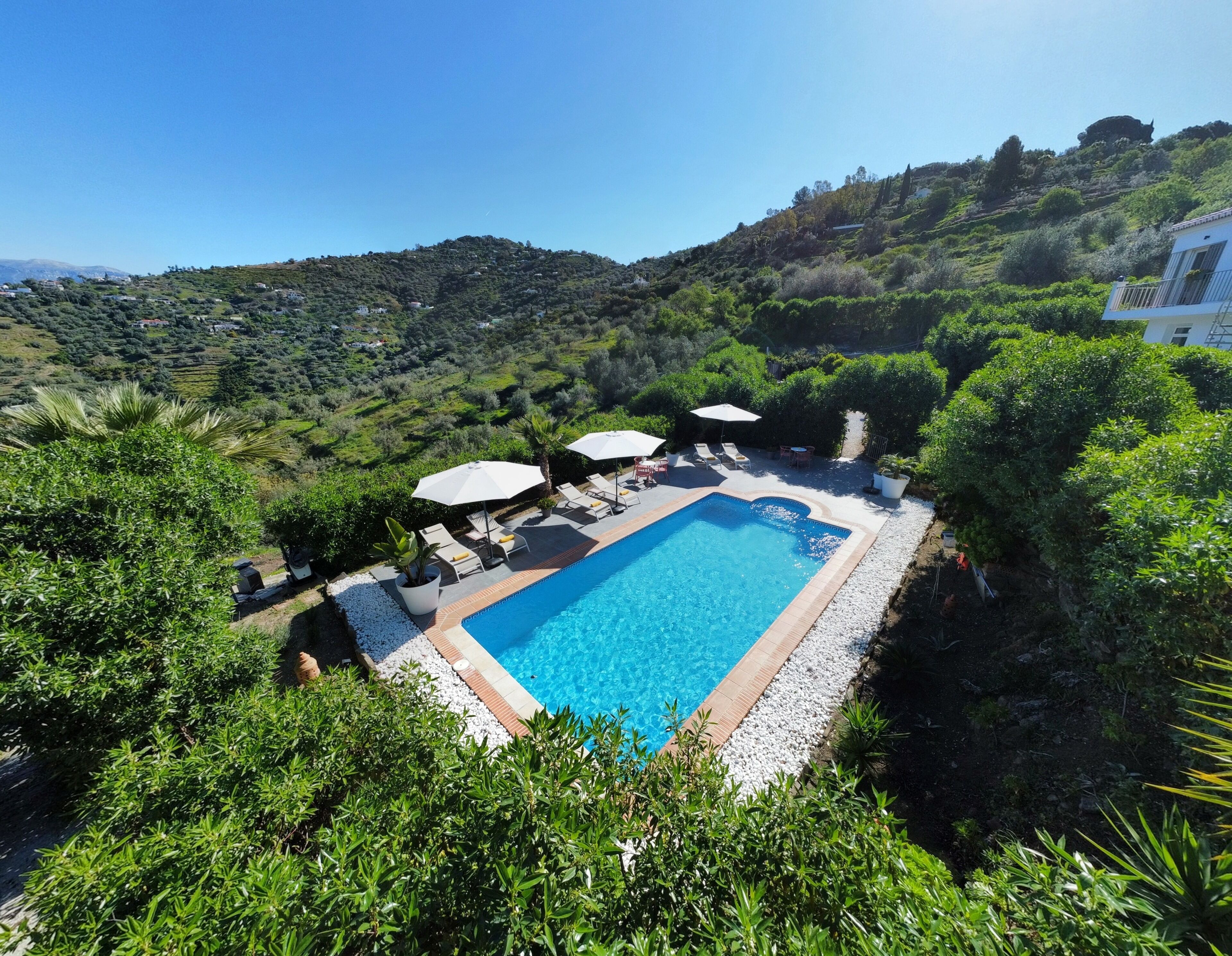 Außenpool, Sonnenschirme, Liegestühle