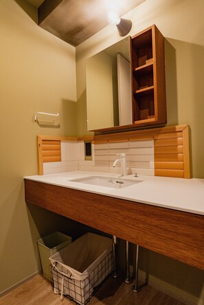 Hair dryer, towels, shampoo, toilet paper