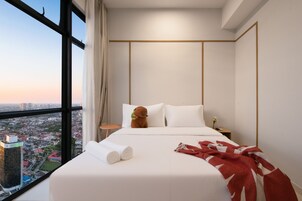 舒适公寓, 2 间卧室, 厨房, 城市景观 | 防过敏的被褥、记忆海绵床垫、遮光窗帘、隔音