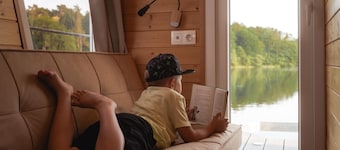 Seeloge sauna apartment with dinghy in nature experience with 4-legged companion
