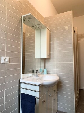 Apartment, 2 Bedrooms | Bathroom | Shower, hair dryer, towels, soap