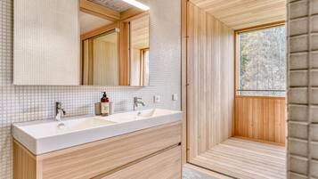 Regadera, secadora de cabello, toallas