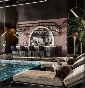 Indoor pool, open 7:00 AM to midnight, pool loungers