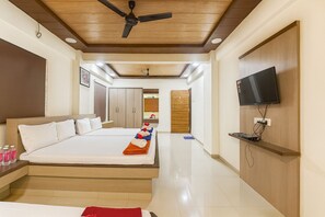 Family Quadruple Room, Pool View | Laptop workspace, free WiFi