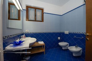 Dusche, Bidet, Handtücher, Toilettenpapier