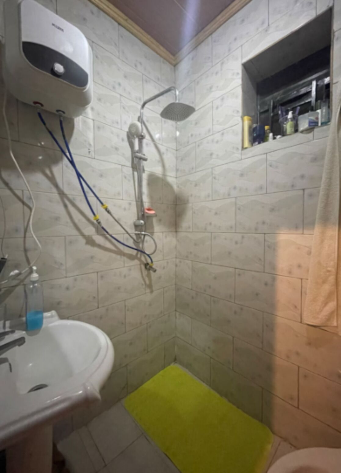 Bidet, towels, soap, toilet paper