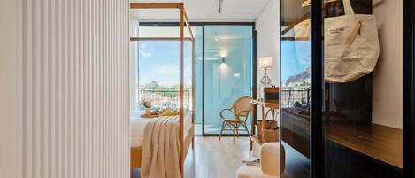 1 bedroom, desk, iron/ironing board, travel cot