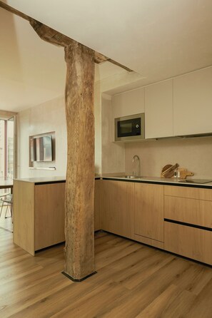 Design Studio, Balcony, River View | Private kitchen | Mini-fridge, microwave, stovetop, dishwasher