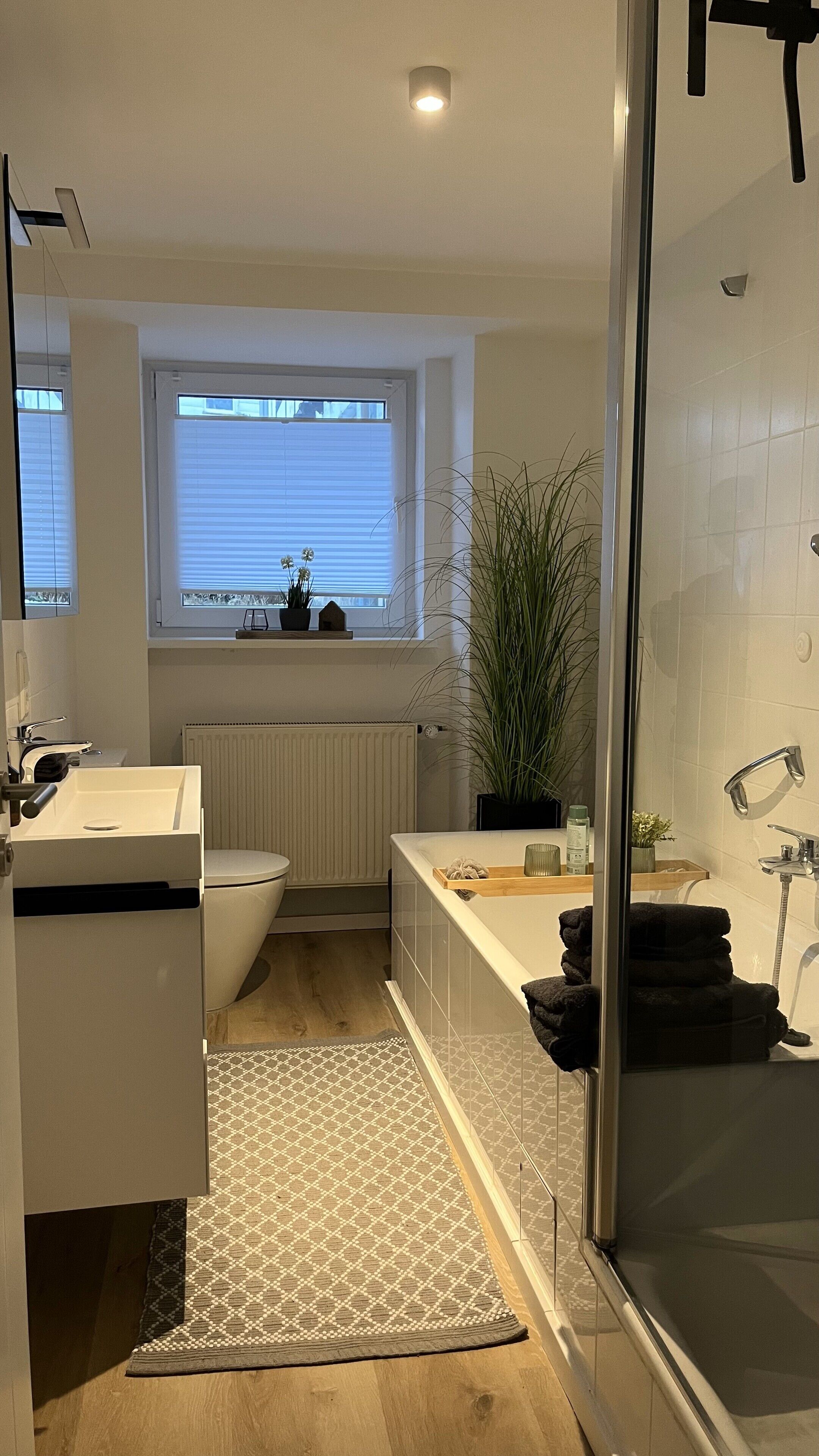 Dusche, Haartrockner, Handtücher, Toilettenpapier