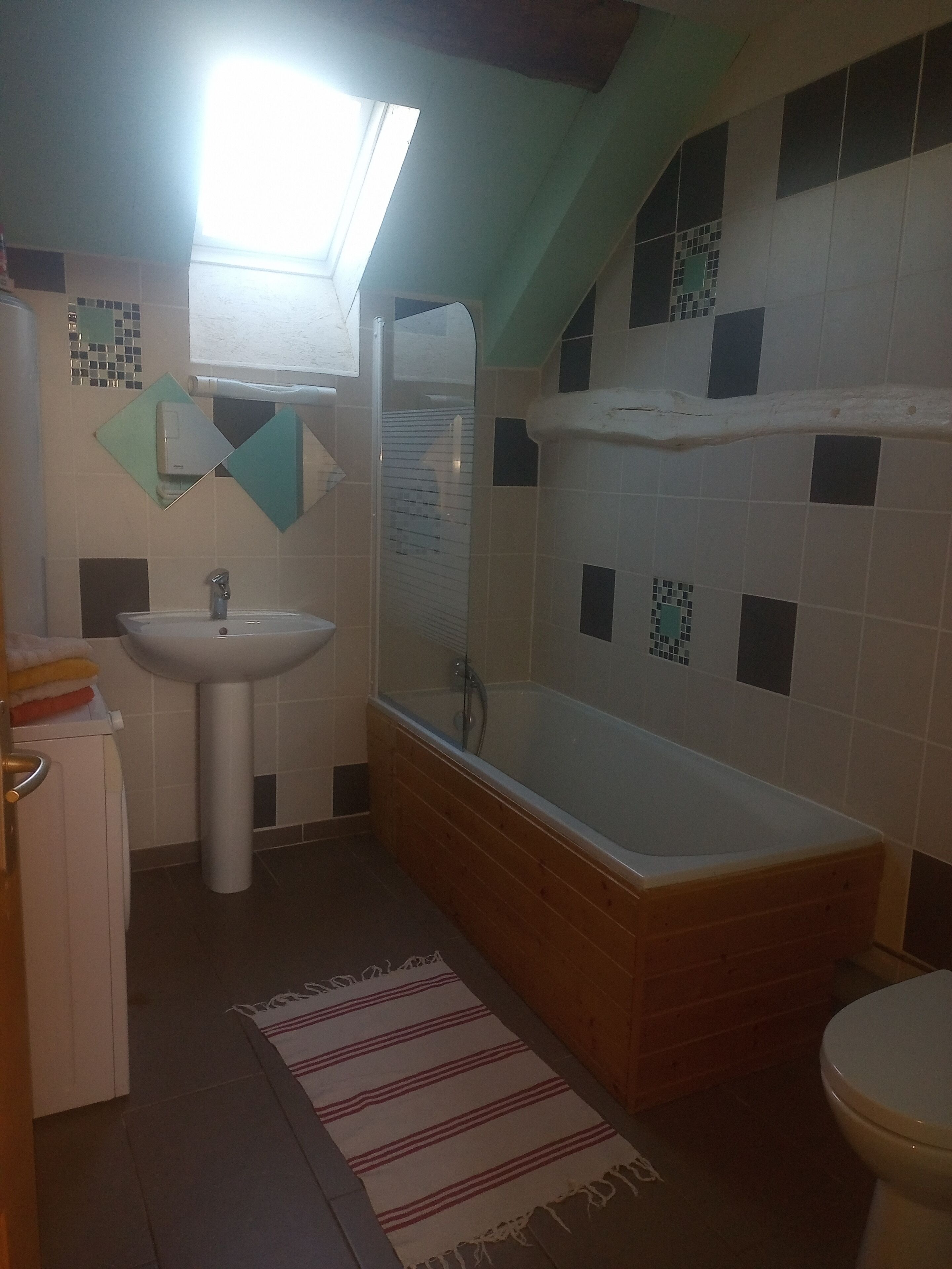 Secadora de cabello, toallas, jabón, papel de baño 