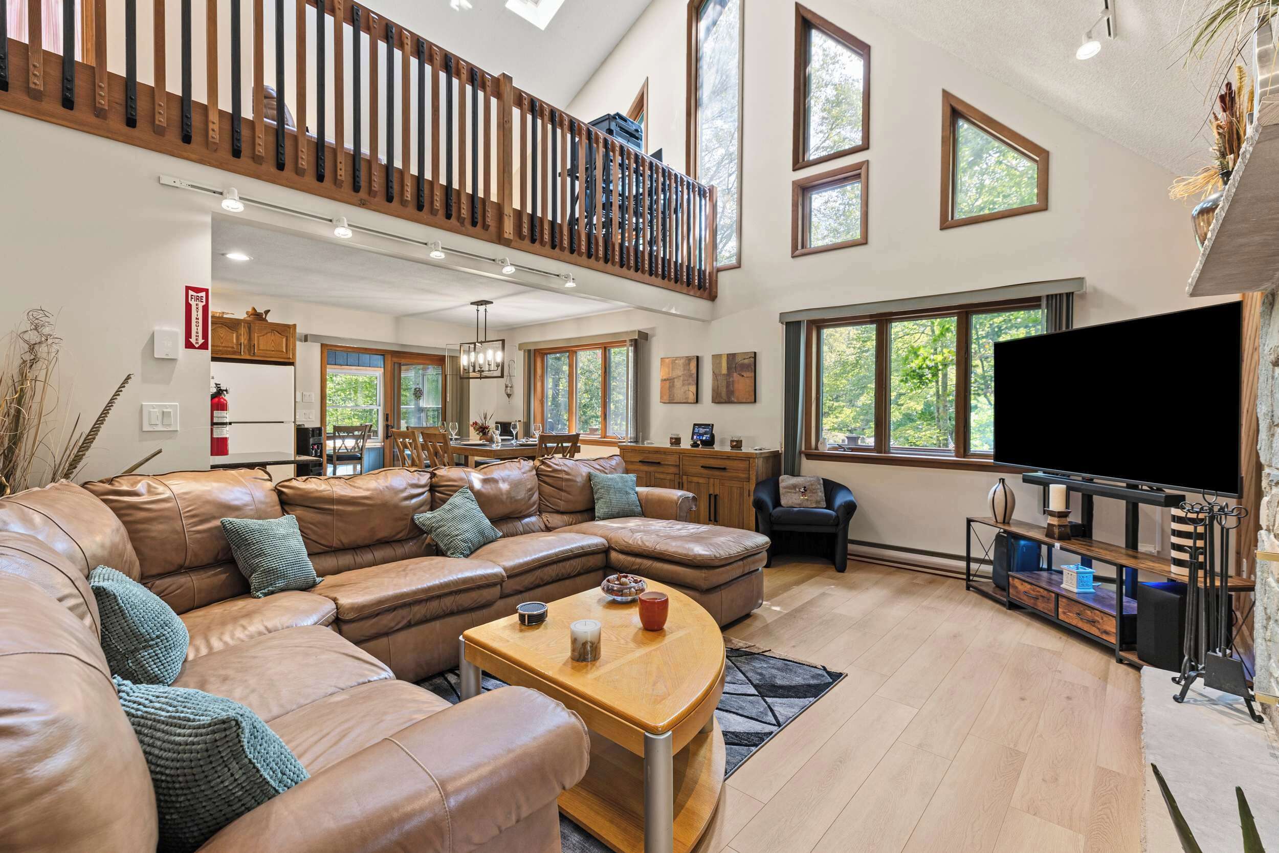 TV, fireplace, video games, foosball