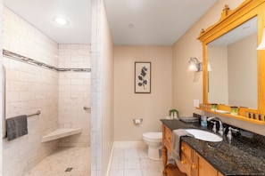 Jetted bath, hair dryer, towels