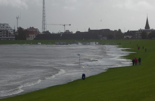 Ferienwohnung „Kleine Möwe“ Cuxhaven: Blick auf den Weltschiffahrtsweg.
