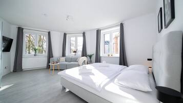 Hypo-allergenic bedding, blackout drapes, soundproofing